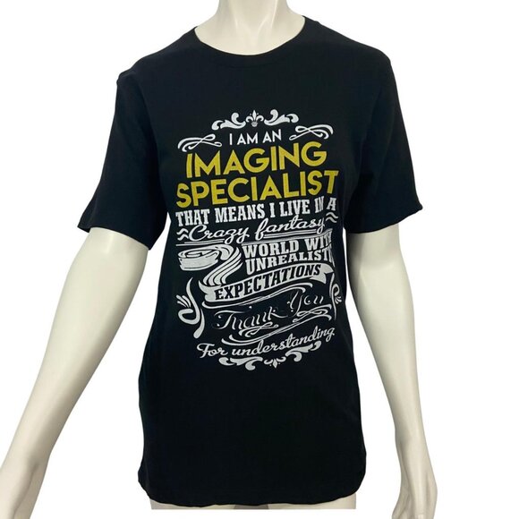 Imaging Specialist Fantasy World Humorous T-Shirt Size M Black Short Sleeve NWOT - Picture 1 of 6